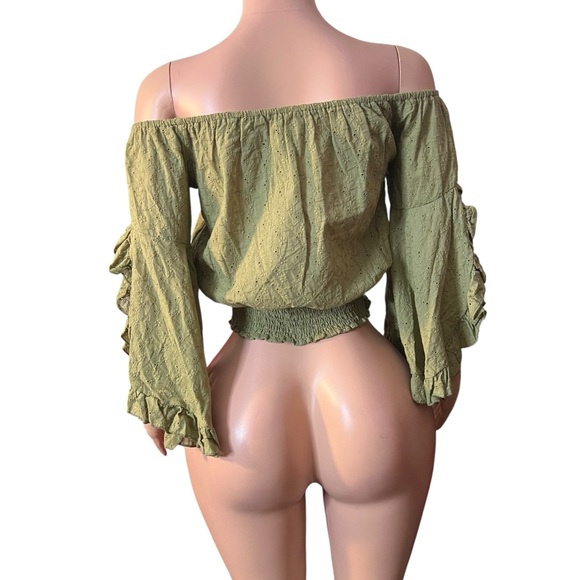 398/Green Off-Shoulder Women's Top - Picture 3 of 3